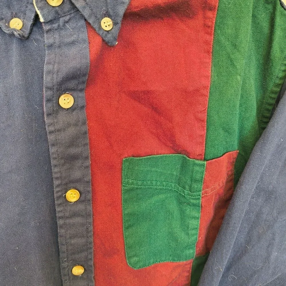 Color  Blocked Youth Size Large Casual Button Down Long Sleeve Shirt